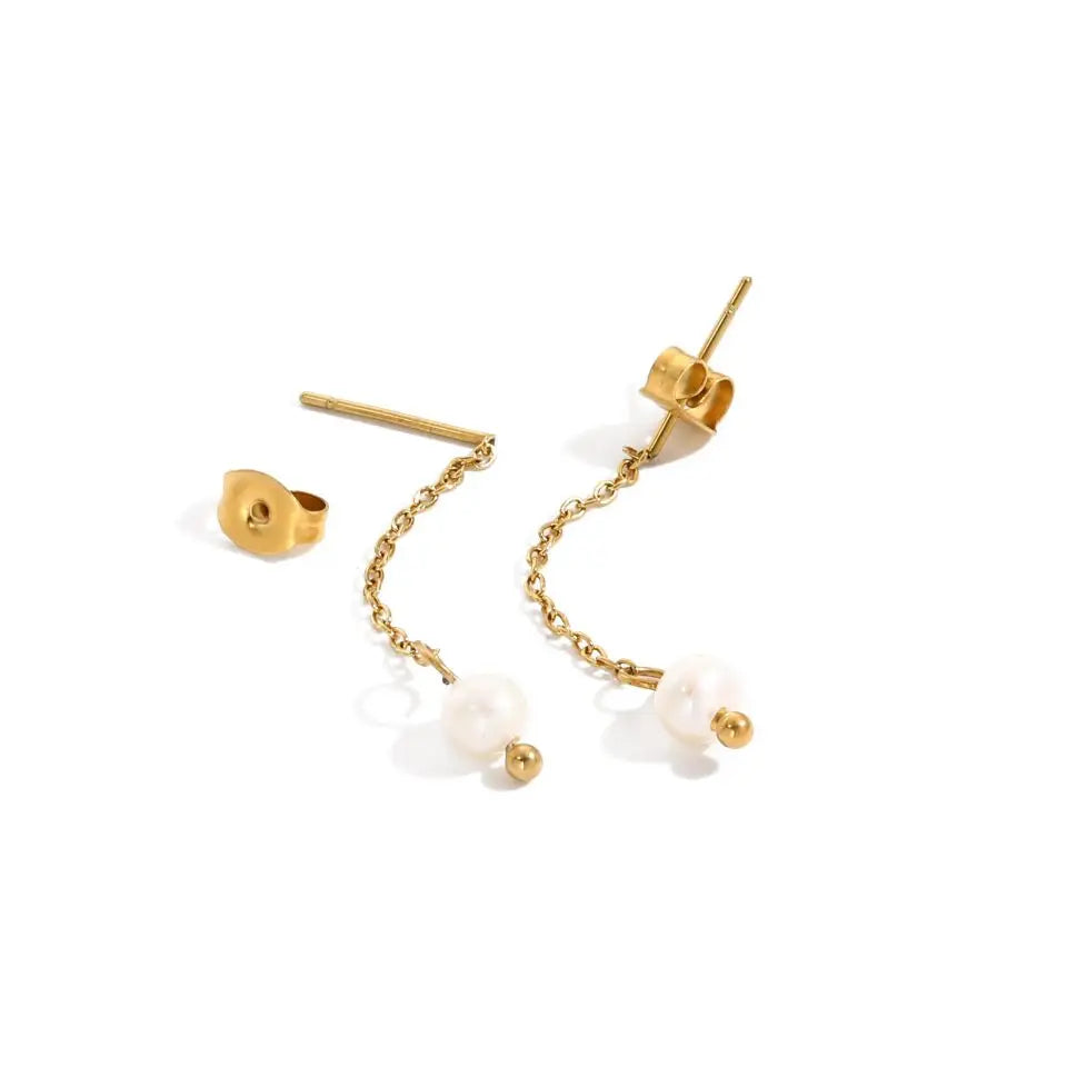 Modessie New Freshwater Pearl Dangle Earring Stainless Steel Chain Earrings