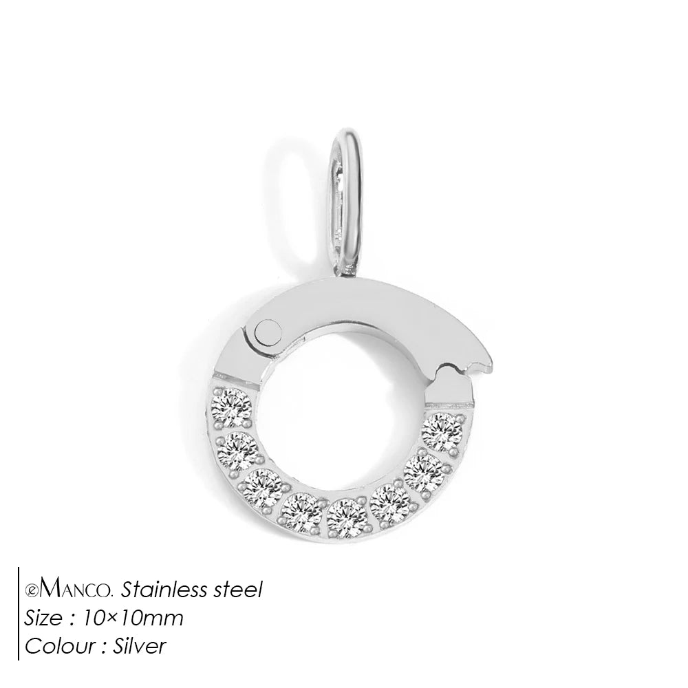 Modessie Stainless Steel Round Zirconia Heart Shape Mirror Polished Clasp for DIY Necklaces Bracelet Making