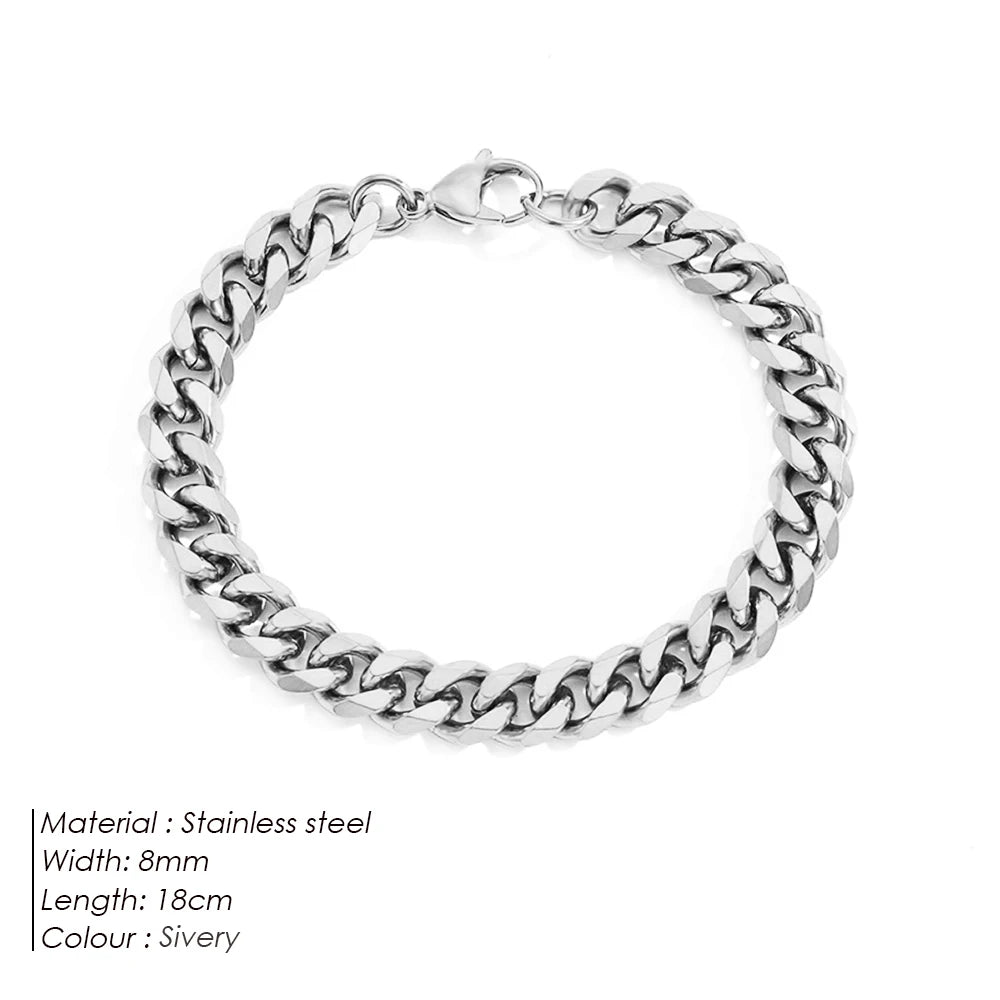 Modessie Silver Color Bracelets Men/ Women  Bracelet Classic Stainless Steel 4MM/6MM/8MM Trendy  Cuban Chain Bracelets