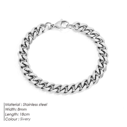 Modessie Silver Color Bracelets Men/ Women  Bracelet Classic Stainless Steel 4MM/6MM/8MM Trendy  Cuban Chain Bracelets