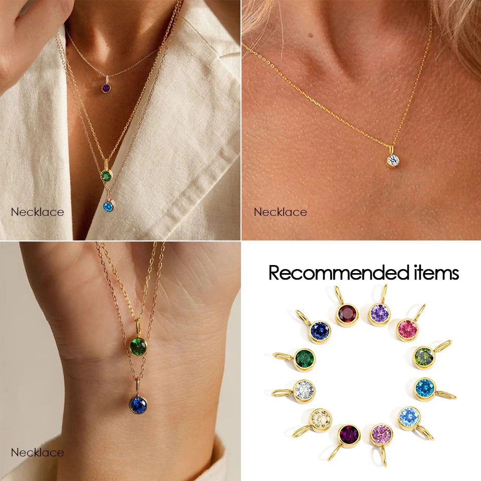 Modessie 12 Color Birthstone Pendant Month Zirconia Necklace Color Stone Accessories Birthday Gift