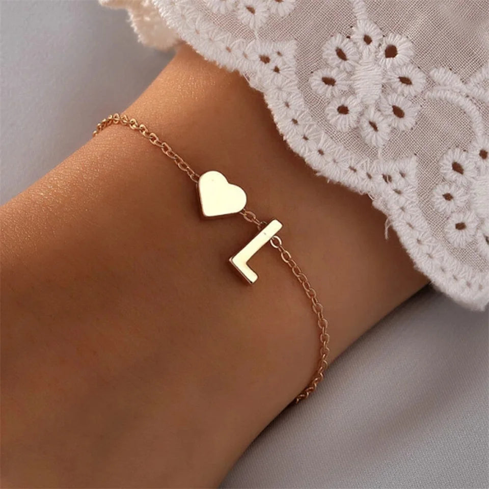 Modessie Initial Bracelet DIY Personalized Name Heart Bracelets Stainless Steel Jewelry Girls Anniversary Gift