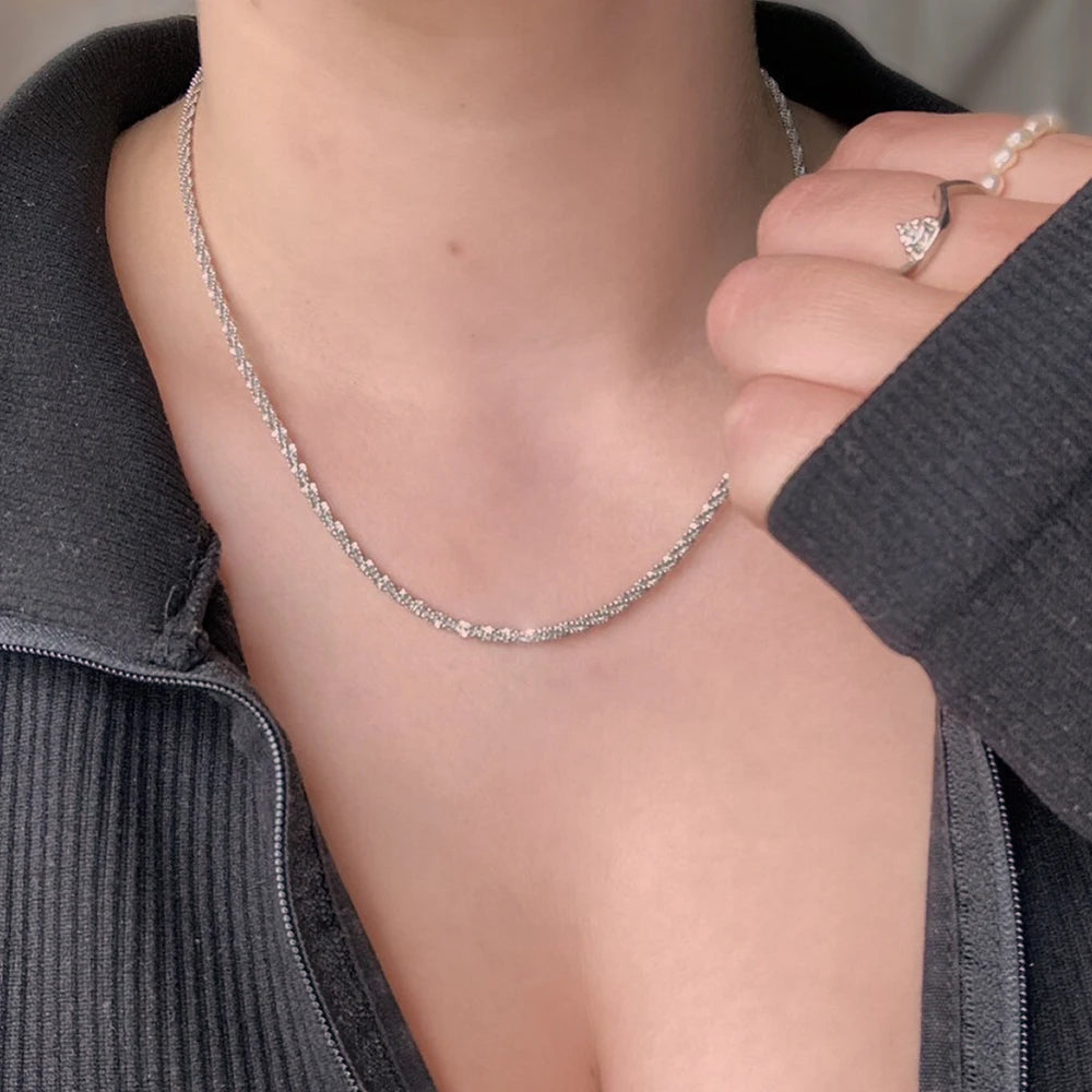 Modessie New Popular Silver Colour 2.4MM Sparkling Clavicle Chain Choker Necklace For Women Fine Jewelry