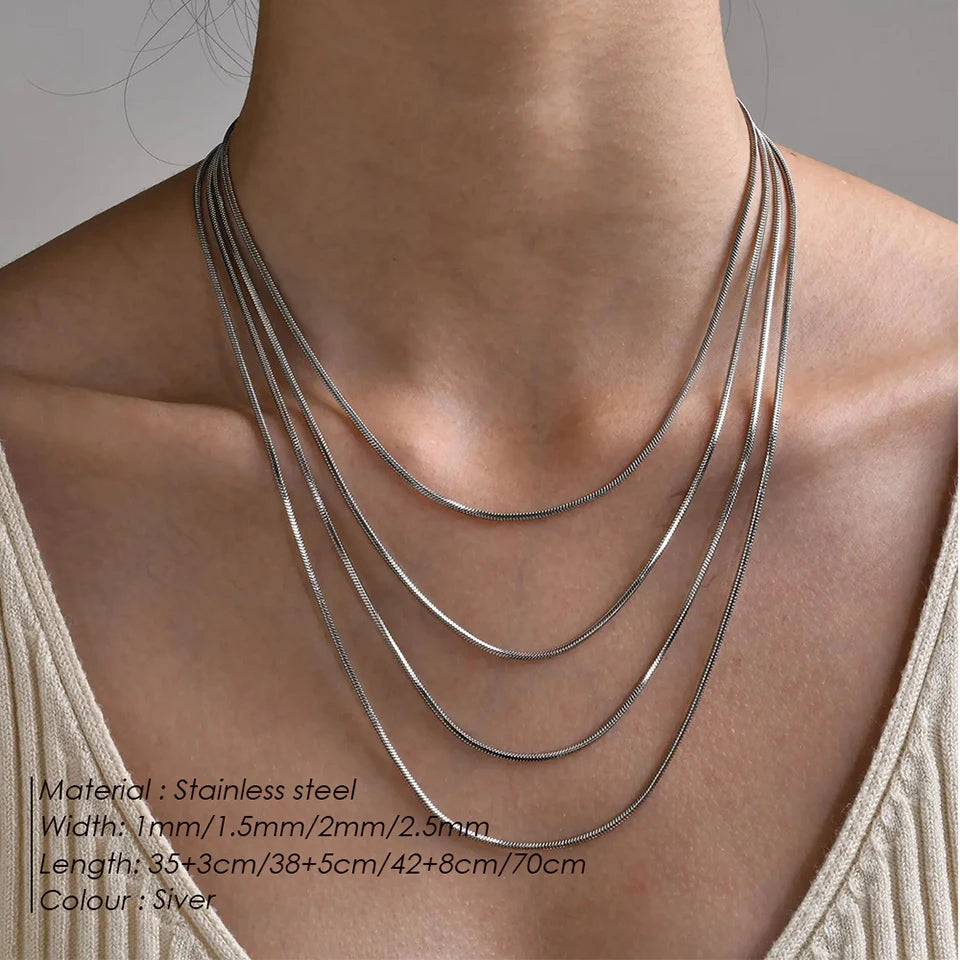 Modessie Silver Color Snake Chain Choker For Women Men Stainless Steel Necklace Minimalist Collar Jewelry  Party Gift