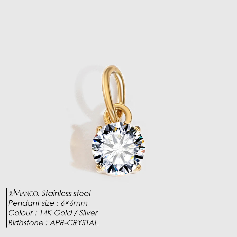 Modessie Stainless  Pendant Necklace Round Zircon Pendant Charms for Diy Necklace Bracelet Jewelry