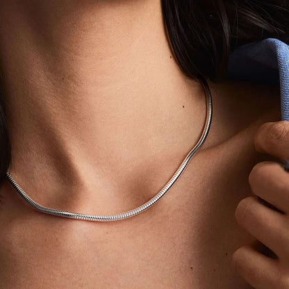 Modessie Silver Color Snake Chain Choker For Women Men Stainless Steel Necklace Minimalist Collar Jewelry  Party Gift