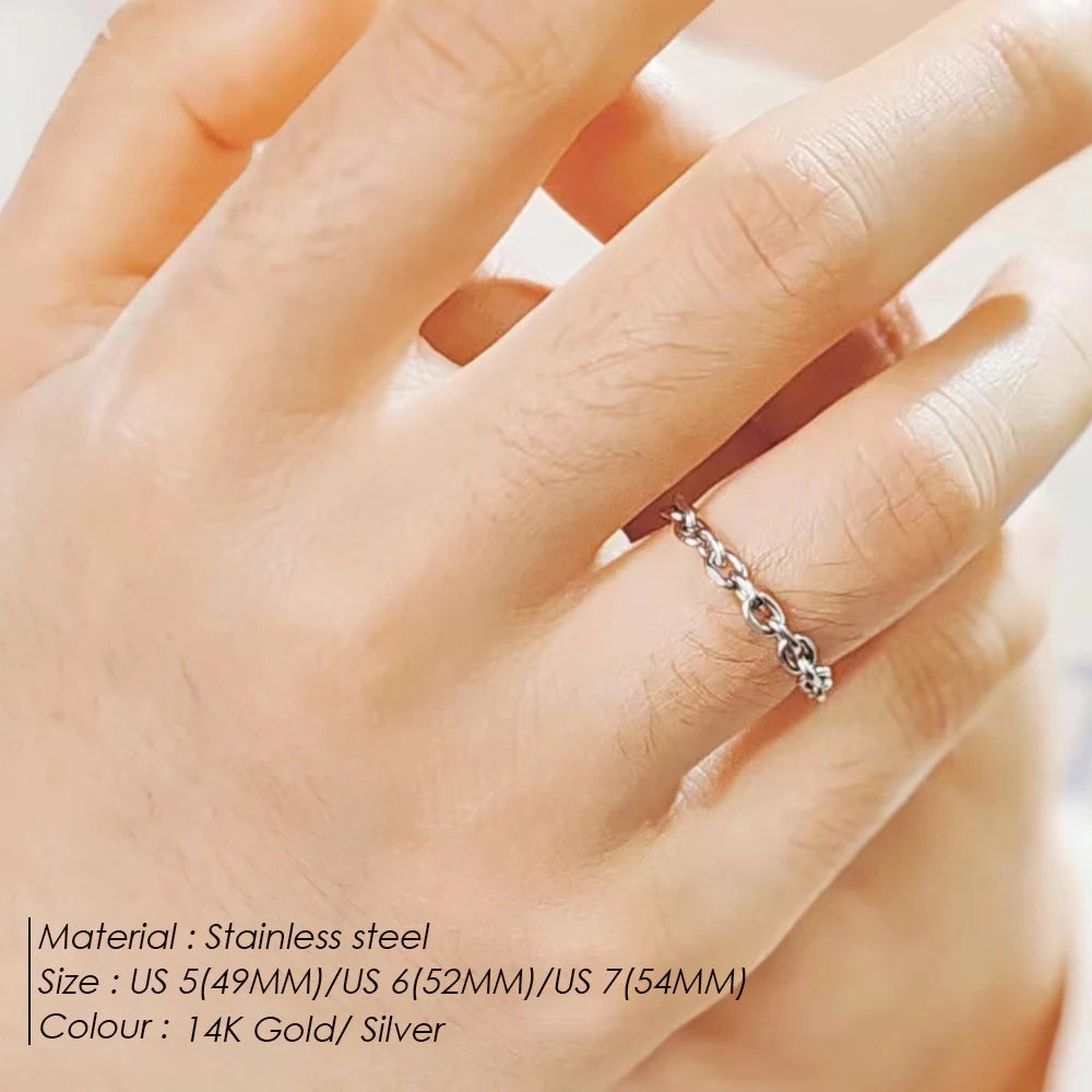 Modessie 3mm Thick Chunky Chain Ring Cuban Curb Link Gold or Silver Color Filled Stainless Steel Stylish Ring for Women Girls