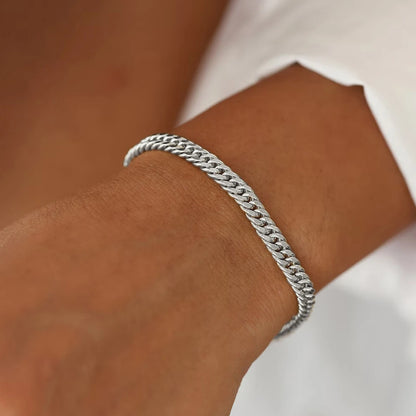 Modessie Silver Color Bracelets Men/ Women  Bracelet Classic Stainless Steel 4MM/6MM/8MM Trendy  Cuban Chain Bracelets