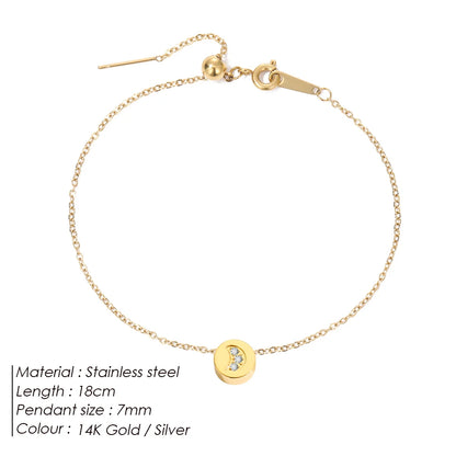 Modessie Stainless Steel Chain Bracelet – Gold or Silver Plated with Round Charm – 20 Design Options