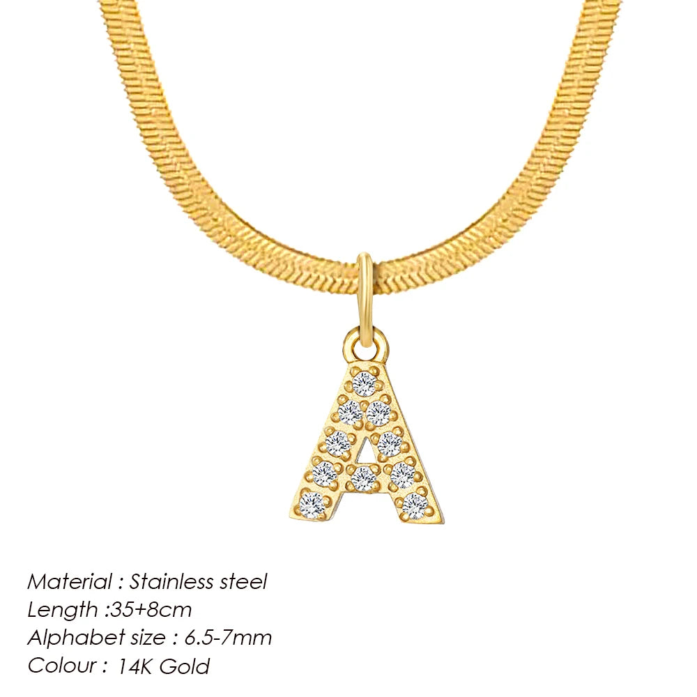 Modessie Stainless Steel Flat Snake Chain Initial Necklace Name Customized Choker Necklace Women's Jewelry