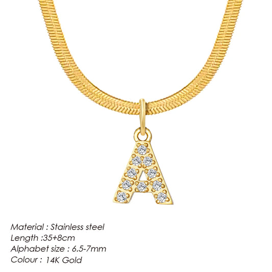 Modessie Stainless Steel Flat Snake Chain Initial Necklace Name Customized Choker Necklace Women's Jewelry