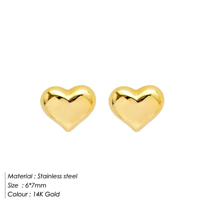Modessie Golden Heart Earrings Set Stainless Steel Stud Piercing Earrings  Minimalist Style for Women's Jewelry