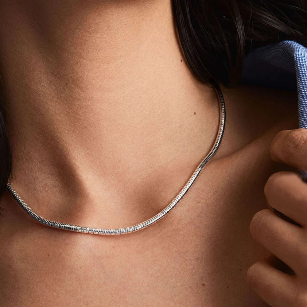 Modessie Silver Color Snake Chain Choker For Women Men Stainless Steel Necklace Minimalist Collar Jewelry  Party Gift