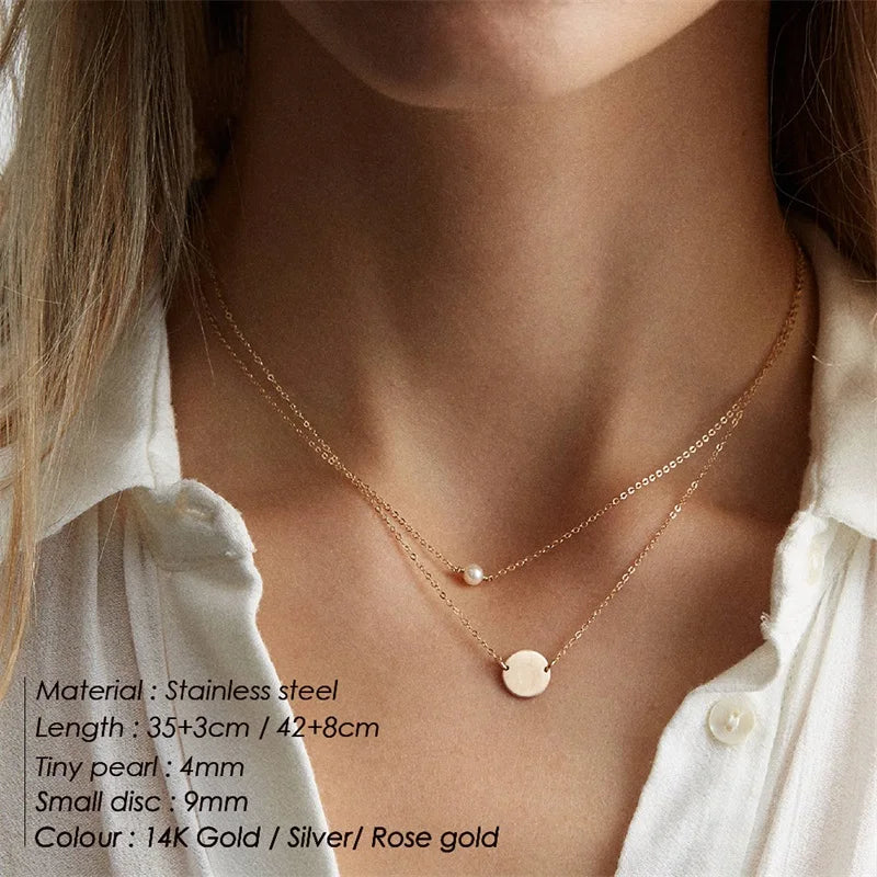Modessie 2 Pcs Layered Necklace Women Not Darken Pendant Necklace Real 316L Stainless Steel Necklace  Chokers Jewelry