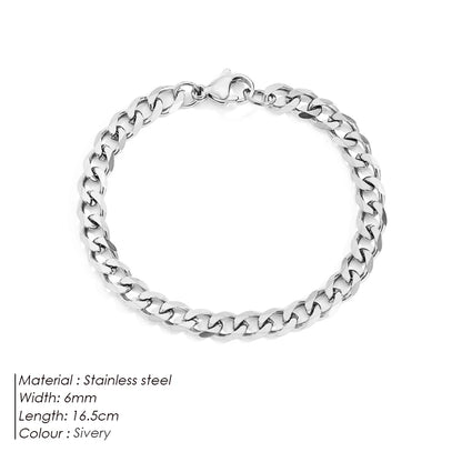 Modessie Silver Color Bracelets Men/ Women  Bracelet Classic Stainless Steel 4MM/6MM/8MM Trendy  Cuban Chain Bracelets