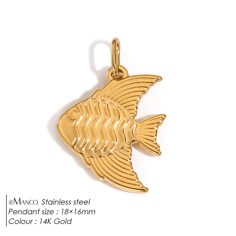 Modessie Fashion Marine Animals Charms Shell Fish Tail Hippocampus Japonicus Stainless Steel Pendants For Jewelry