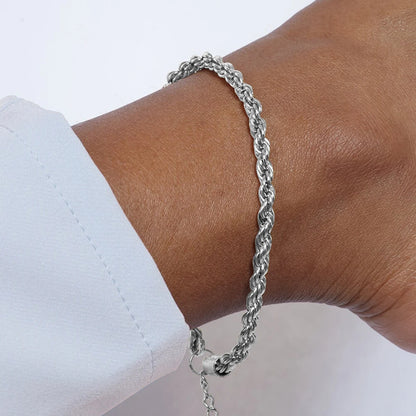 Modessie Silver Color Rope Chain Link Anklets Stainless Steel for Women Foot Accessorie Summer Beach Barefoot Sandals Bracelet