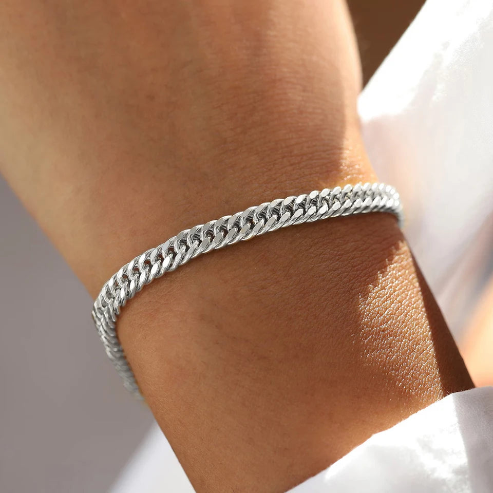 Modessie Silver Color Bracelets Men/ Women  Bracelet Classic Stainless Steel 4MM/6MM/8MM Trendy  Cuban Chain Bracelets