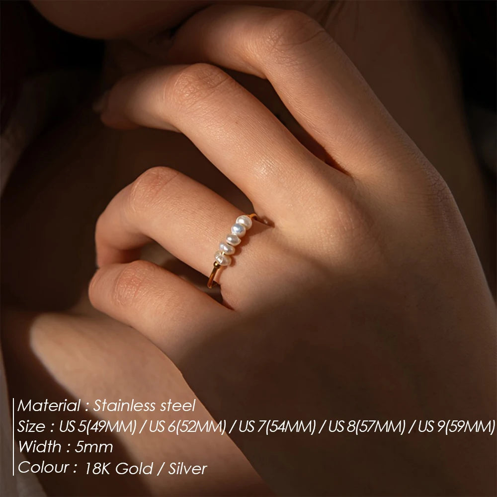 Modessie Fashion Freshwater Pearls High Quality Stainless Steel Gold-Plated Round Rings Holiday Jewelry