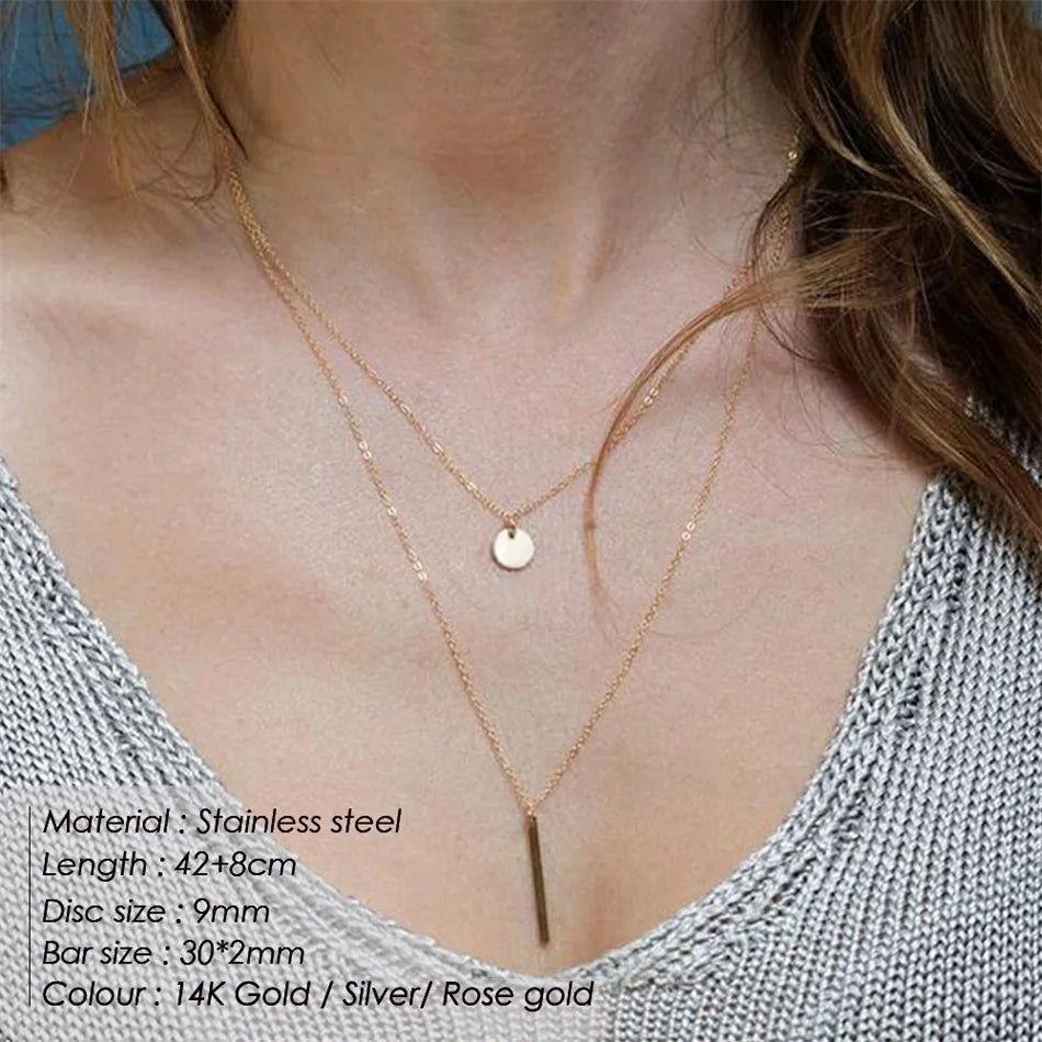 Modessie 2 Pcs Layered Necklace Women Not Darken Pendant Necklace Real 316L Stainless Steel Necklace  Chokers Jewelry