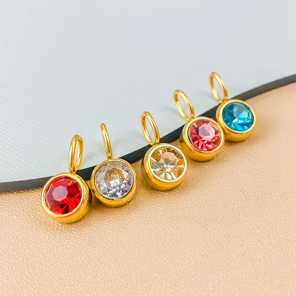 Modessie 12 Color Birthstone Pendant Month Zirconia Necklace Color Stone Accessories Birthday Gift