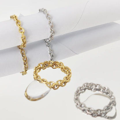 Modessie 3mm Thick Chunky Chain Ring Cuban Curb Link Gold or Silver Color Filled Stainless Steel Stylish Ring for Women Girls