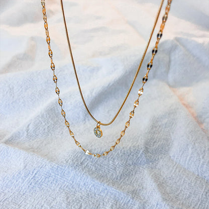 Modessie Double Stainless Steel Round Snake Chain Necklace Light Luxury Zirconia Alphabet Pendant A-Z High-end Fashion Jewelry