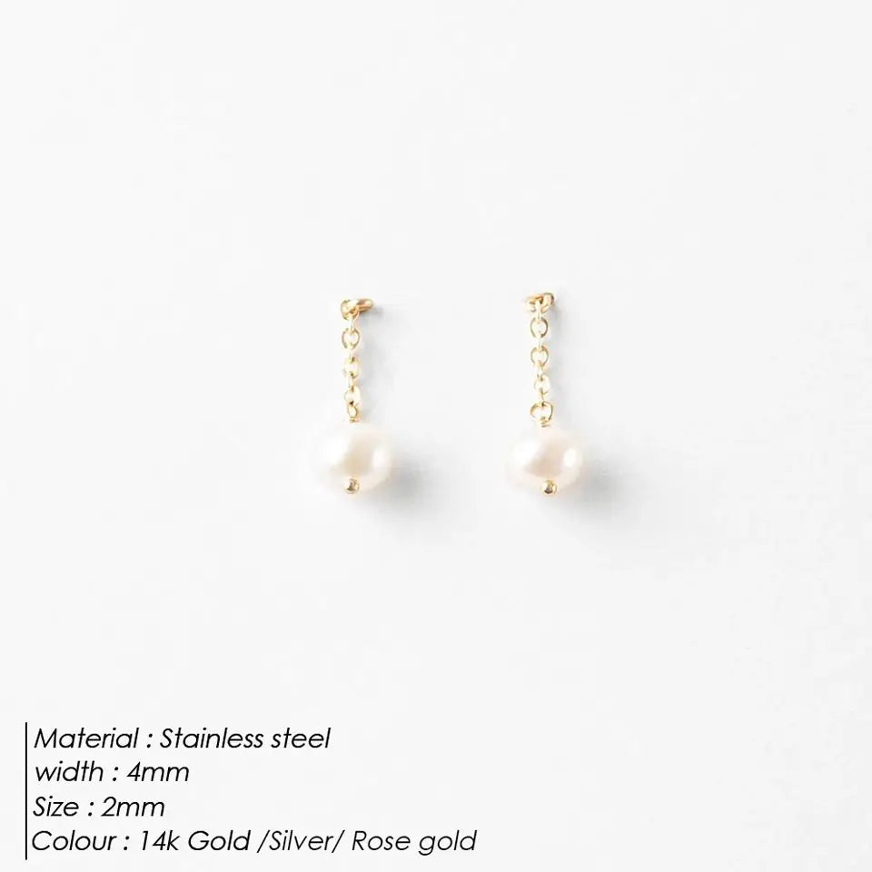 Modessie New Freshwater Pearl Dangle Earring Stainless Steel Chain Earrings