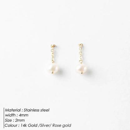 Modessie New Freshwater Pearl Dangle Earring Stainless Steel Chain Earrings