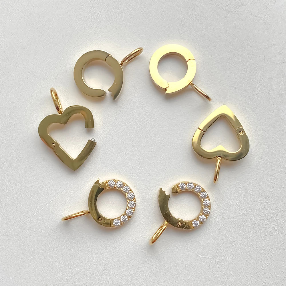 Modessie Stainless Steel Round Zirconia Heart Shape Mirror Polished Clasp for DIY Necklaces Bracelet Making