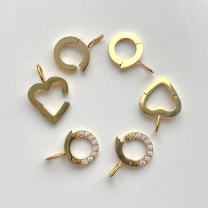 Modessie Stainless Steel Round Zirconia Heart Shape Mirror Polished Clasp for DIY Necklaces Bracelet Making