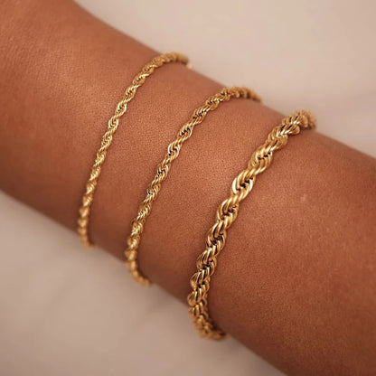 Modessie Twisted  Rope Chain Bracelet for Women  4MM Gold Color Stainless Steel Gold Color Necklace Fashion Jewelry