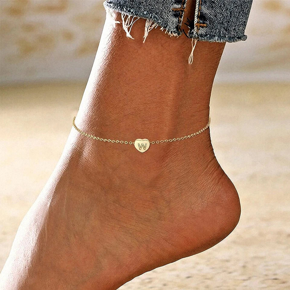 Initials Heart Anklet Stainless Steel Jewelry Name Customized Anklet  English Alphabet Birthday Gift for Men and Women