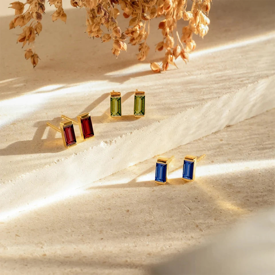 Modessie Stainless Steel Gold-Plated Colorful Birthstone Earrings High-end Rhinestone Jewelry