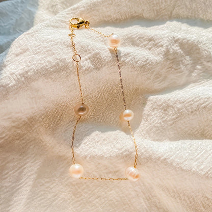 New Trend Dainty Vintage Stainless Steel Single Layer Chain Pearl Bracelet Modessie Summer Jewelry