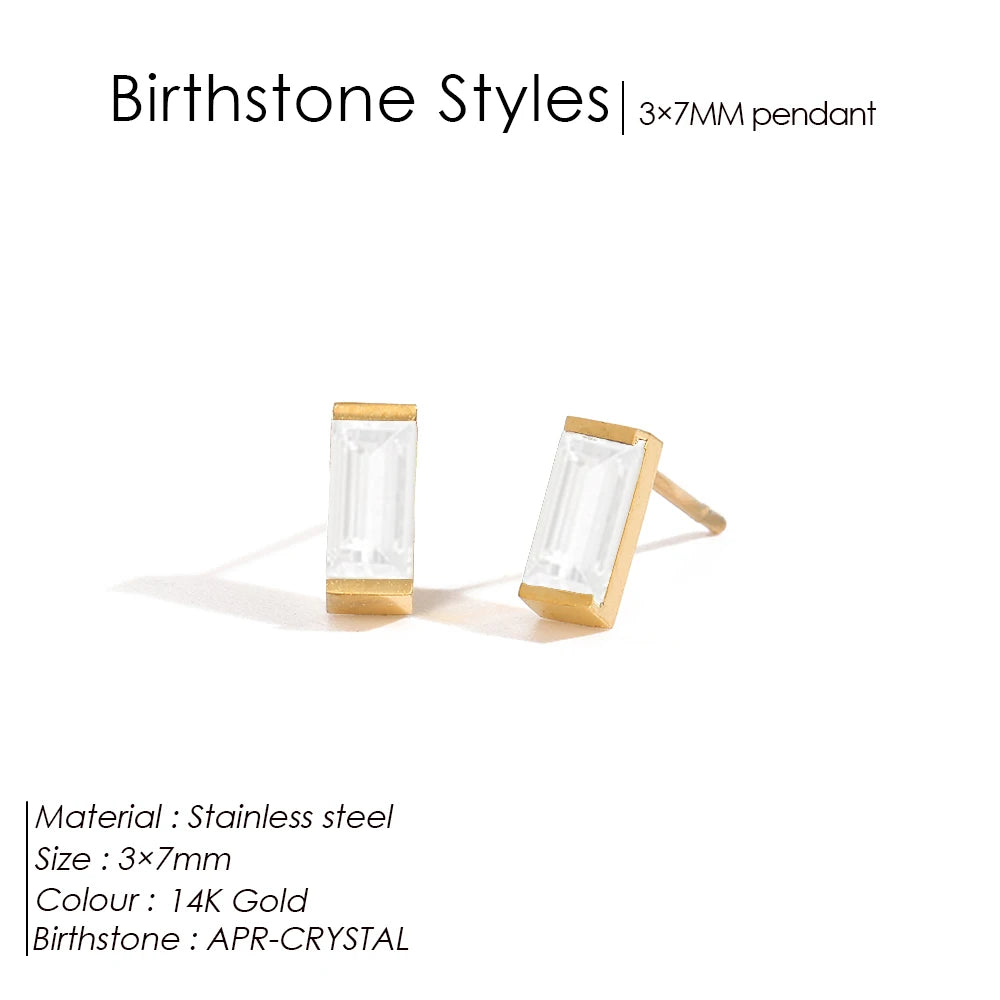 Modessie Stainless Steel Gold-Plated Colorful Birthstone Earrings High-end Rhinestone Jewelry