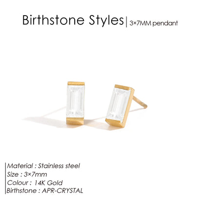 Modessie Stainless Steel Gold-Plated Colorful Birthstone Earrings High-end Rhinestone Jewelry