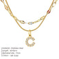 Modessie Double Stainless Steel Round Snake Chain Necklace Light Luxury Zirconia Alphabet Pendant A-Z High-end Fashion Jewelry