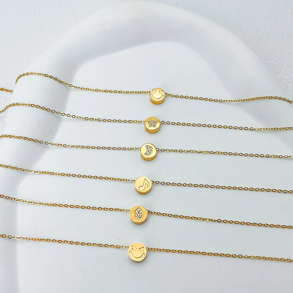 Modessie Stainless Steel Chain Bracelet – Gold or Silver Plated with Round Charm – 20 Design Options