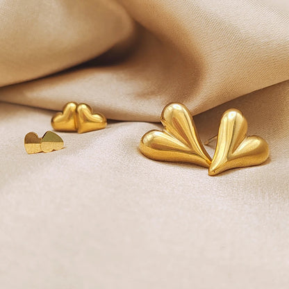 Modessie Golden Heart Earrings Set Stainless Steel Stud Piercing Earrings  Minimalist Style for Women's Jewelry