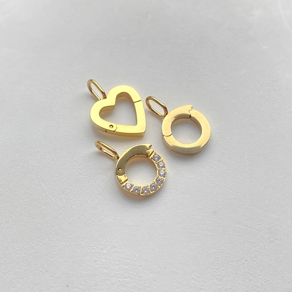 Modessie Stainless Steel Round Zirconia Heart Shape Mirror Polished Clasp for DIY Necklaces Bracelet Making