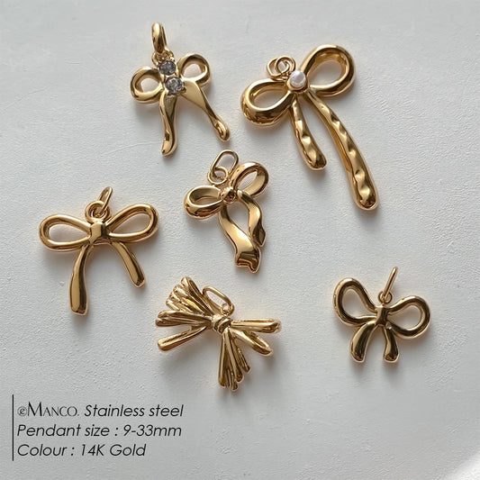 Modessie Stainless Steel Bow Charm Pendant for DIY Handmade Necklaces, Bracelets and Jewelry Making