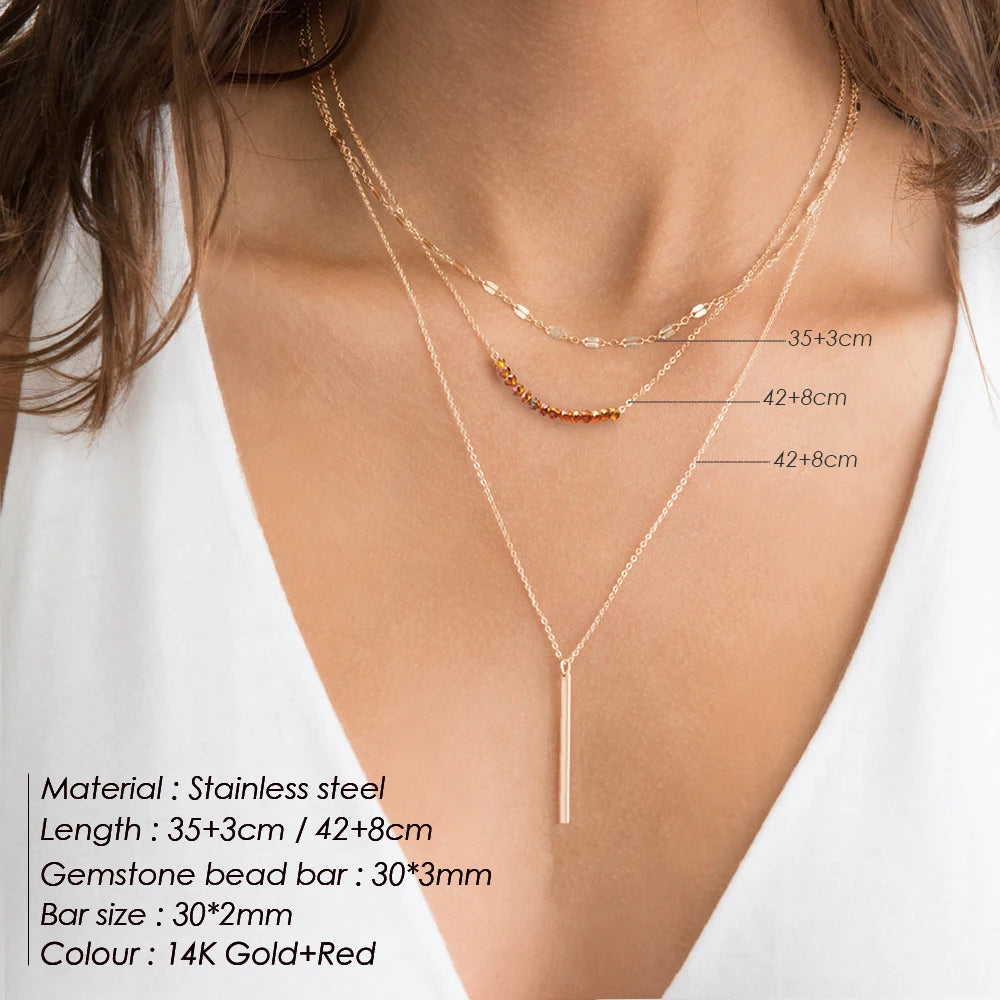 Modessie Fashion Layered Chain Necklace Gold color  Chain Imitation pearls Necklace for Women Geometric Female  Chokers Necklaces