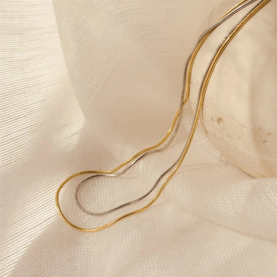 Modessie Snake Chain Choker Stainless Steel Necklace Minimalist Collar For Women Man Jewelry