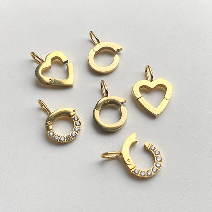 Modessie Stainless Steel Round Zirconia Heart Shape Mirror Polished Clasp for DIY Necklaces Bracelet Making