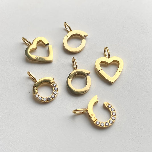 Modessie Stainless Steel Round Zirconia Heart Shape Mirror Polished Clasp for DIY Necklaces Bracelet Making