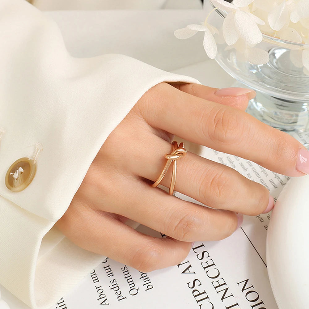 Modessie Gold/Silver Stainless Steel Braided Twist Ring for Women – Elegant, Durable, Everyday Fashion