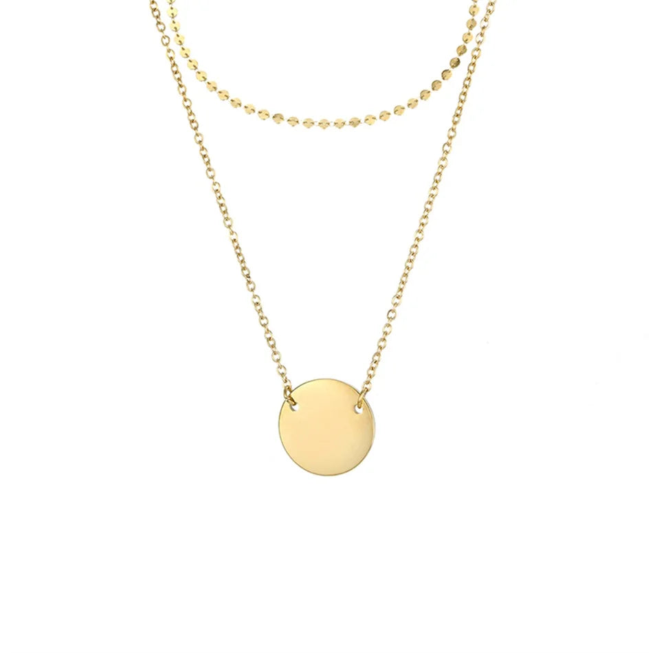 Modessie 2 Pcs Layered Necklace Women Not Darken Pendant Necklace Real 316L Stainless Steel Necklace  Chokers Jewelry