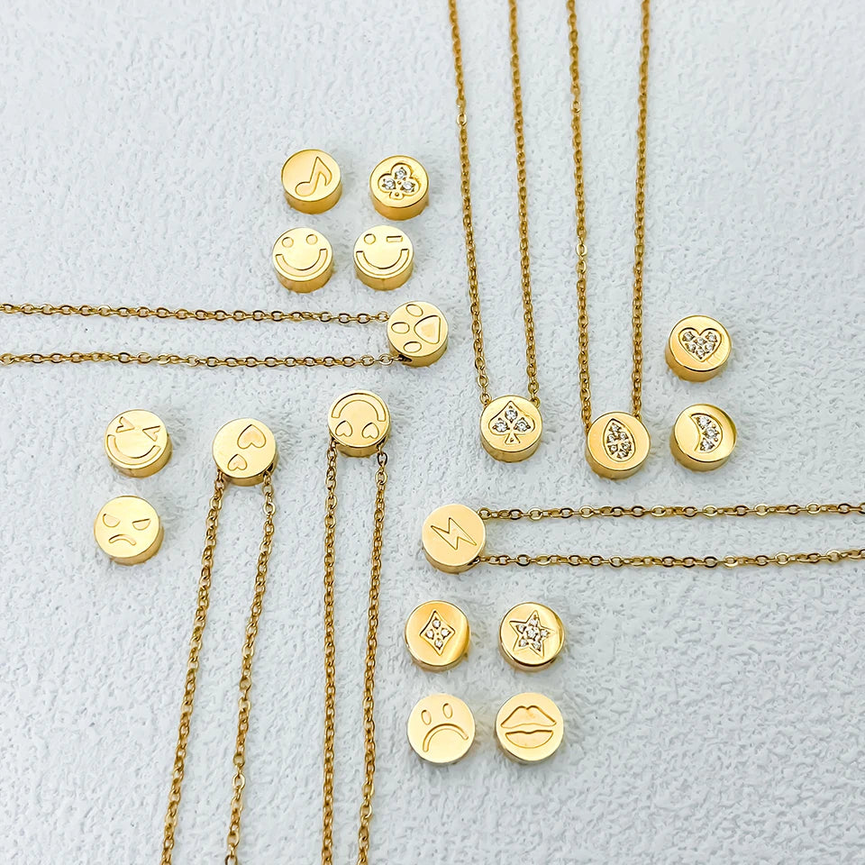 Modessie Stainless Steel Chain Bracelet – Gold or Silver Plated with Round Charm – 20 Design Options