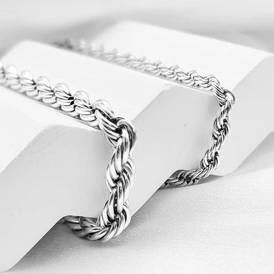 Modessie Silver Color Rope Chain Link Anklets Stainless Steel for Women Foot Accessorie Summer Beach Barefoot Sandals Bracelet